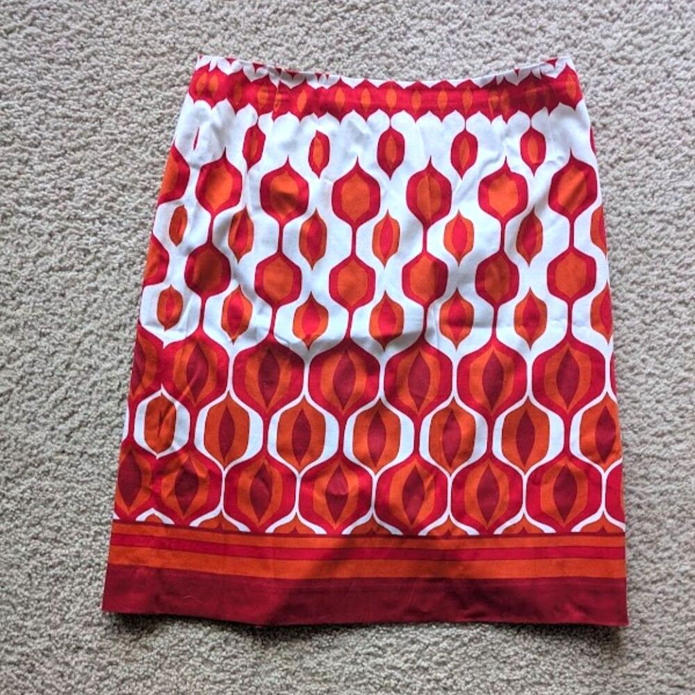Talbots Stretch Red and Orange Geometric Print Mini Skirt Sz 4P